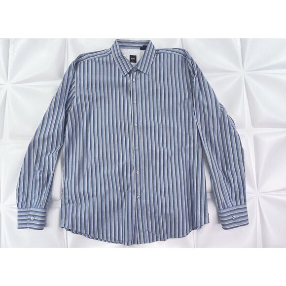 Hugo Boss Men’s Sz XXL Blue Vertical Striped Button Up Front Shirt 2XL Ronny - Picture 4 of 10